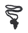 COLORFUL BLING Hip-hop Africa Map Pendant Necklace for Men African Continent Egyptian Multicolor 8MM Wooden Bead Chain Necklace Natural Wood Jewelry - style: style 2