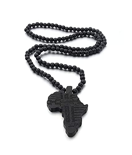 COLORFUL BLING Hip-hop Africa Map Pendant Necklace for Men African Continent Egyptian Multicolor 8MM Wooden Bead Chain Necklace Natural Wood Jewelry - style: style 2