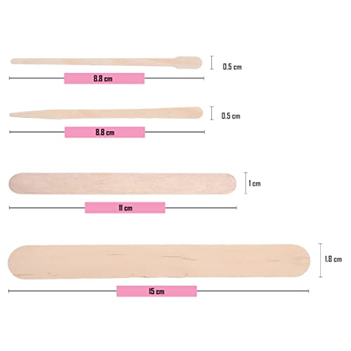 Mibly 4 Style 500 Pcs Assorted Wooden Wax Sticks for Body Legs Face and Small Medium Large Sizes Eyebrow Waxing Applicator Spatulas for Home and Spa Usage - size: Assorted Pack of 500