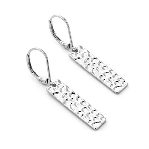 ALEXCRAFT Hammered Silver Dangle Earrings for Women, 14K Gold Plated French Leverback Earrings, Hypoallergenic Lightweight Statement Hammer Square Bar Long Drop Earing for Women Trendy Jewelry Gifts - color: SilverC