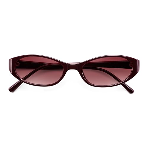 FEISEDY Retro Oval Womens Sunglasses, Trendy Cat Eye Skinny Chic Narrow Y2K 90s Small Sunnies B9177 - color: Wine Red Frame - Gradient Red