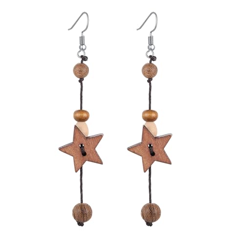 Silver/Gold Boho Dangle Statement Earrings for Women Trendy,Handmade Vintage Dainty Cute Long Drop Summer Earrings,fashion Accessories Jewelry Gifts - color: A100 Wooden Star Beads Long Earrings