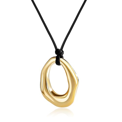 Black Cord Necklace with Gold Circle Pendant Chunky Leather Cord Necklace Large Round Pendant Statement Necklace Long Boho Jewelry Western Outfit for Women - color: A2