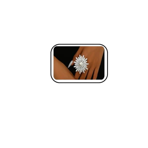 Vintage Rhine Sunflower Ring,Colorful Large Flower Rings Crystal Sunflower Finger Joint Opening Rings Wedding Party Ball Jewelry Accessories for Women - color: Silver