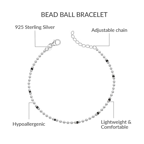 LeCalla 925 Sterling Silver Bracelets for Women | Women’s Link Bracelets | Italian Bead Ball Chain Bracelet | Mother's Day Birthday Anniversary Fashion Jewelry Gift for Women - color: Bead Black Ball