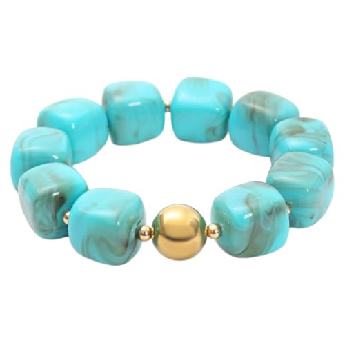 Soyzvteo Chunky Beaded Bracelets Boho Acrylic Geometric Beaded Bangle Bracelet Chunky Statement Jewelry for Women - color: Light Blue