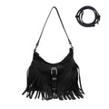 Fringe Hobo Purse for Women,Western Small Fringed Shoulder Bag Vegan Suede Hippie Crossbody Bag with Tassel - color: Black