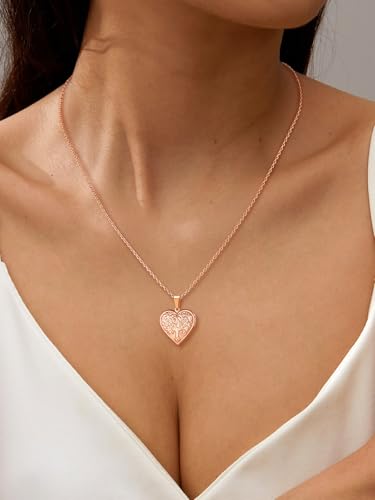 U7 Women Locket Necklace Platinum 14K Gold Photo Lockets that Hold Picture,Chain 20 Inch Personalized Gift Custom Love Heart Image Necklaces - color: 04# Rose Gold(Tree of Life)