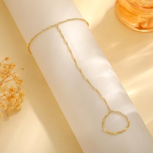 CHESKY 14k Gold Plated Hand Chain Bracelet for Women Trendy, Dainty Ring Bracelets Hand Chain Finger Nail Bracelet Simple Gold Hand Jewelry for Women Gifts - style: Wave