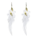 Feather Earrings for Women Bohemian Fringe Tassel Long Drop Dangle Earrings Lightweight Boho Statement earrings - color: white