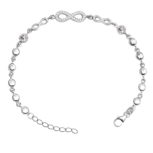 LeCalla 925 Sterling Silver Bracelet Jewelry Gift | Lightweight Italian Design Adjustable Love Bracelet | Link Chain with Lobster Claw Clasp Bracelet for Women Daughter Friendship Bracelet - color: CZ Infinity Love