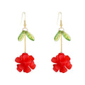 Resin Flower Cluster Ball Dangle Drop Earrings for Women Spring Summer Bohemian Floral Petal with Green Leaf Earrings Vacation Party Jewelry - color: Red