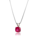 MAX + STONE 925 Sterling Silver Cushion Cut Birthstone Necklace for Women | 6mm Hypoallergenic Solitaire Necklace | Gemstone Pendant Necklaces with 18 inch Box Chain - color: Created Ruby