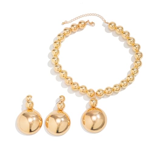 Gold Jewelry Set Chunky Gold Necklace Earring Set for Women Boho Oval Acrylic Earring Necklace Western Adjustable Choker Necklaces Bohemian Jewelry Set For Women - color: Gold Ball