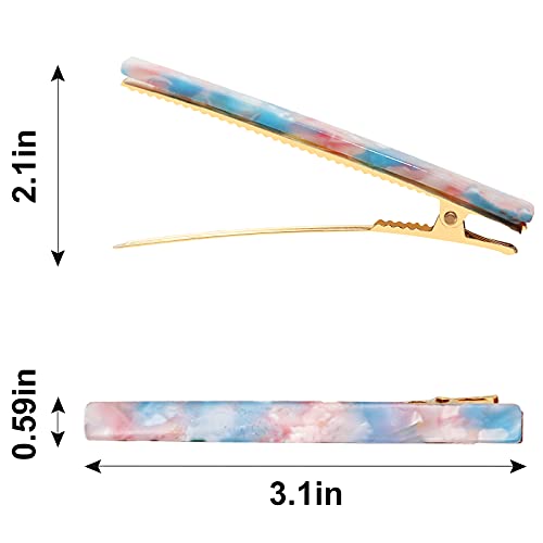 Cobahom 6 Pcs Duckbill Hair Clips, Acrylic Resin Hair Clip Metal Duck Teeth Hair Pins Chic Tortoise Shell Hair Barrettes for Thick Hair (3 White & 3 Blue-Pink) - color: 3 White & 3 Blue-Pink