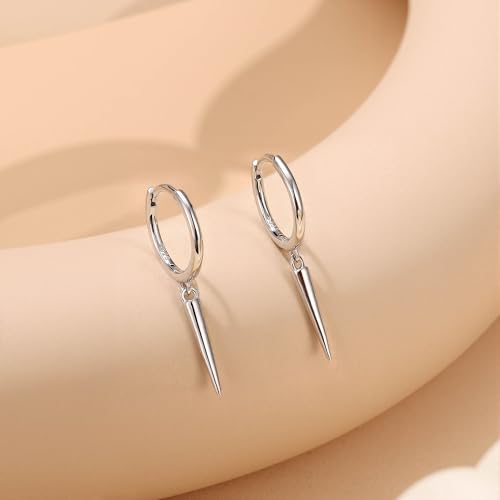MILACOLATO 925 Sterling Silver Hoop Earrings for Women 18K Gold/Rhodium Plated Drop Dangle Hoop Earrings with Charms Cross Spike Moon Star Paperclip Link Statement Earrings Convertible Link Huggie Earrings Hypoallergenic - color: Silver Tone : Hoop with D