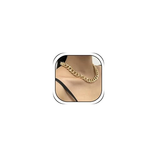 Chunky Chain Necklaces Women Statement Collar Necklace Gold Flat Snake Chain Choker Ribbed Design for Party, Dress Jewelry Gifts - color: A5