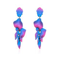 Long Acrylic Rose Petal Earrings Dangle Exaggerated Flower Earrings Drop Statement Floral Tassel Earrings for Women - color: Hot Pink + Blue