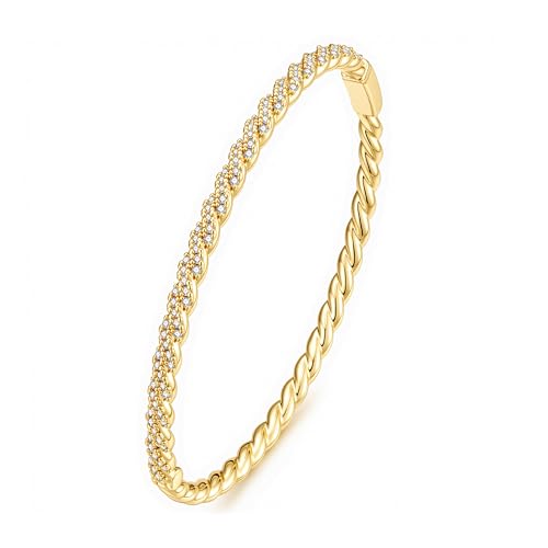 Turandoss Gold Bangle Bracelets for Women - Dainty 14K Gold Plated Tennis Bangle Bracelet Personalized Cubic Zirconia Oval Cuff Bracelets Jewelry Gifts - color: Half CZ Bangle - Twisted Tennis
