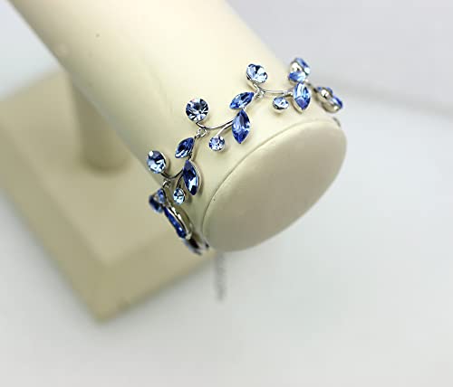 Faship Gorgeous Rhinestone Crystal Floral Necklace Earrings Set - color: Blue / Matching Bracelet