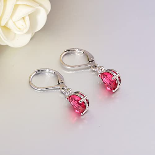 CiNily Teardrop Leverback Dangle Earrings for Women Hypoallergenic 14K Gold Plated Cubic Zircon Drop Earrings Fashion Crystal Earrings for Girls Jewelry Christmas Gifts - color: White Gold-Red CZ