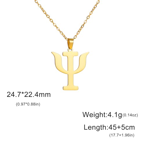 Stainless Steel Psi Symbol Pendant Necklace, Greek Letter Psychology Charm