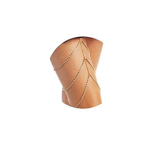 Gold Snake Leg Chain Jewelry for Women Sexy Thigh Chain for Women Boho Body Chain for Beach Summer Holiday - style: Gold Crystal