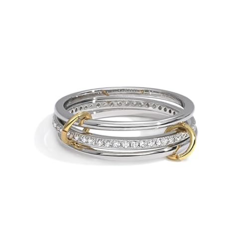 Stackable Gold Rings for Women 18K Gold Plated Interlocking Ring Stack Set Gold Silver Mixed Metal Statement Rings Dainty Cubic Zirconia Fashion Connected Band for Her - size: Size 6.0-6.5