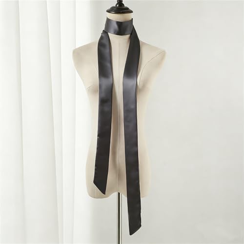 Long Thin Skinny Scarf Satin Neckerchief Ribbon Tie Waist Belt for Women - color: Dark Grey