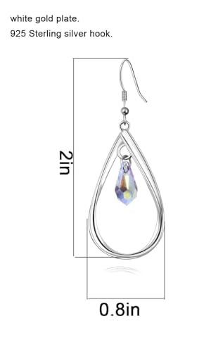 Rhodium Plate 925 Sterling Silver Hook Twist Leaf Holiday Hypoallergenic Dangle Earrings for Women Gifts Engagement Wedding with Austrian Daiamond Cut Waterdrop Crystal Hight Polished Long :1.9 IN - color: AB Color(Waterdrop style)