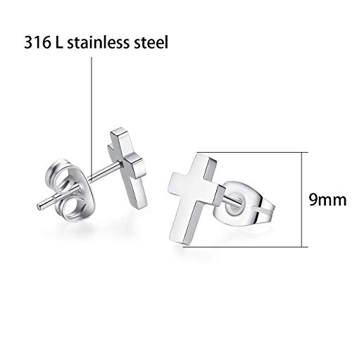 REVEMCN 925 Sterling Silver and Stainless Steel Cross Stud Earrings for Women Men, 3 Pairs - color: White Stud Earrings