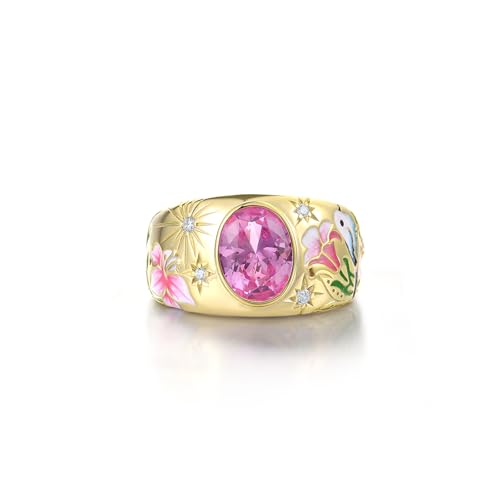 Santuzza 925 Sterling Silver Enamel Flower Pattern Ring for Women - color: Lily-Pink