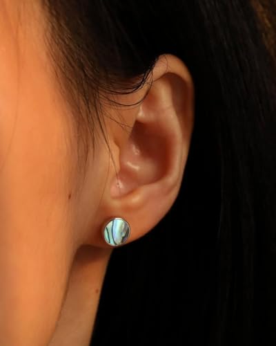 S.Leaf Gold Stud Earrings for Women Sterling Silver Gold plated Hypoallergenic Shell Mother of Pearl Post Earrings for Women Birthday Gifts - color: A04_Shell_7mm_Abalone