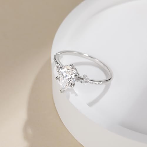 EAMTI 2CT Engagement Rings Pear Cut Wedding Teardrop Bridal Halo Nature Inspired Rings Cubic Zirconia Promise Bands for Women 3-11 - color: Sterling Silver-Silver