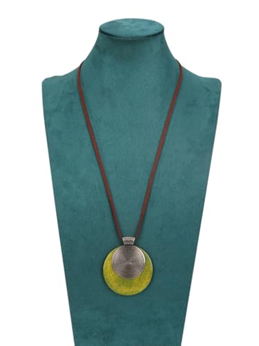 JAOYU Boho Necklace for Women Large Pendant Necklace Boho Long Choker Leather Gold Necklace Vintage Earthy Jewelry Trendy - style: Green Wooden Pendant