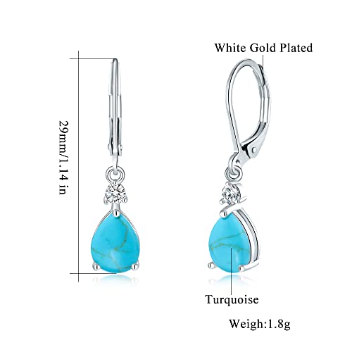 CiNily Teardrop Leverback Dangle Earrings for Women Hypoallergenic 14K Gold Plated Cubic Zircon Drop Earrings Fashion Crystal Earrings for Girls Jewelry Christmas Gifts - color: Turquoise