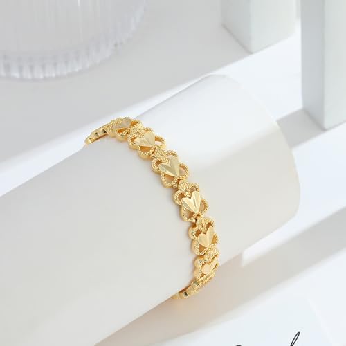 Tennis Mesh Bracelet 14K Gold/Sterling Silver Plated Copper Dainty Adjustable Heart Clover Butterfly Charm Hand Bracelets for Women Brides Stackable Fashion Jewelry Wedding Prom Gift - style: A-GD