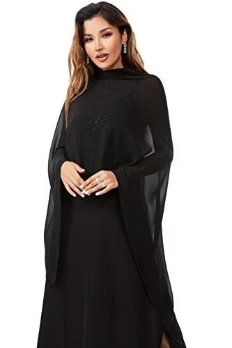 Shawls and Wraps for Evening Dresses Sheer Chiffon Women Elegant Soft Silky Sparkly Wedding Bridal Scarf - color: Black B