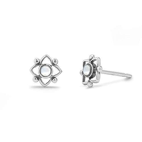 Boma Jewelry Sterling Silver Flower Shaped Dot Stud Earring - color: Mother of Pearl