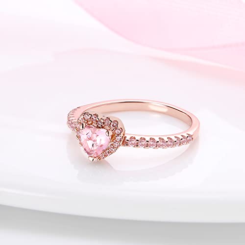 KUNSIR 925 Sterling Silver Rings Classic Cubic Zirconia Eternity Promise Statement Anniversary Wedding Bands Engagement Rings for Women Infinity Forever Love Ring Size 7-9 - style: 1-Pink Stone Ring