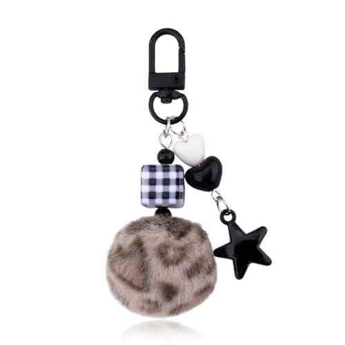 Leopard Faux Fur Keychain for Purse Charms for Handbags Leopard Plush Key Chain for Car Keys - color: Color 12