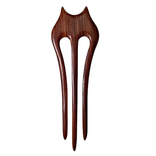 French Hair Pin for Women Wooden Rosewood Hair Sticks for Buns Chinese 3-prong Cute Hair Fork for Long Hair (Darkred(Rosewood)) - color: Darkred(Rosewood)