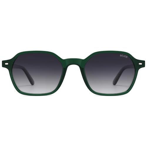 SOJOS Retro Square Polarized Sunglasses Womens Men Trendy 70s Thin Slim Shades Sunnies SJ2674 - color: Green Frame Grey Gradinglens
