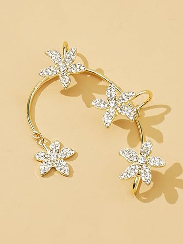2Pcs Rhinestone Butterfly Earrings Ear Cuffs Non-Pierced Fake Earrings Butterfly Climber Wrap Around Earring Dainty Adjustable Ear Clip Jewelry for Women - color: Style11-gold