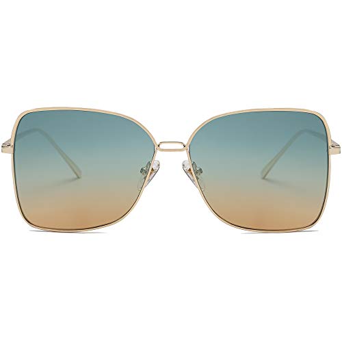 SOJOS Trendy Square Oversized Sunglasses Womens Mens UV400 Big Large Designer Shades SJ1082 - color: Gold/Green Gradient Brown