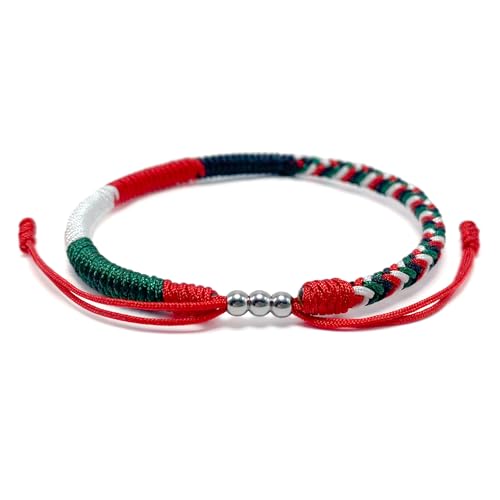 LAMIBEE Country Pride, Country Flag Code Bracelet, Protection and Lucky Sufer String Bracelet, Tibetan Wrist Wrap Bracelet, Boho Style Rope Bracelet for Women, Men, String Thread Bracelets - color: Palestine