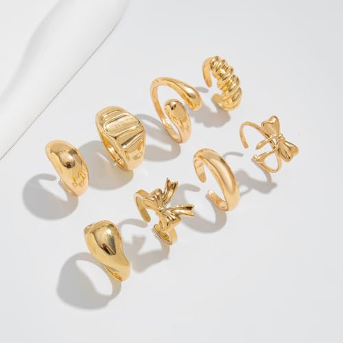 Chunky Gold Rings for Women Non Tarnish Silver Chunky Rings Set Adjustable Thick Statement Ring Gold Stackable Ring for Women Trendy Fashion Silver Jewelry - style: Style3