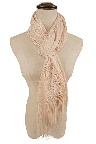 YOUR SMILE Ladies/Women's Lightweight Solid Color Fringe Lace Tassels Long Shawl Scarf For Spring Summer Fall - color: Beige