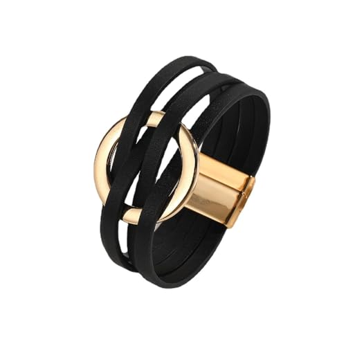 xuzhiyuan Simple Boho Circle Charm Leather Wrap Bracelet Handmade Layered Cuff Bracelets Bohemian Multi Bangle Bracelets Holiday Jewelry Gift for Women - color: Black