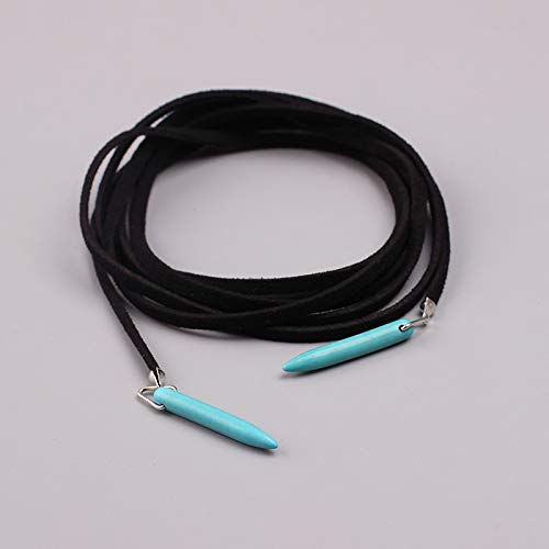 ONLYJUMP Boho Turquoise Leather Choker Necklace for Women Bohemian Handmade Leaf Layered Black Brown Suede Western Cowlady Necklace Western Country Party Jewelry Gifts - style: Black